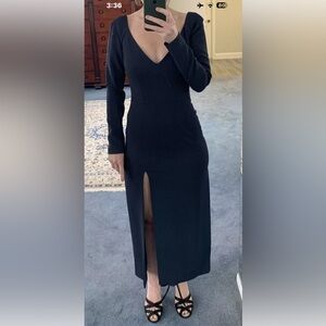 Etro V Neck Long Sleeve navy blue Midi Dress Size 40 Italy, US 4 New $2100